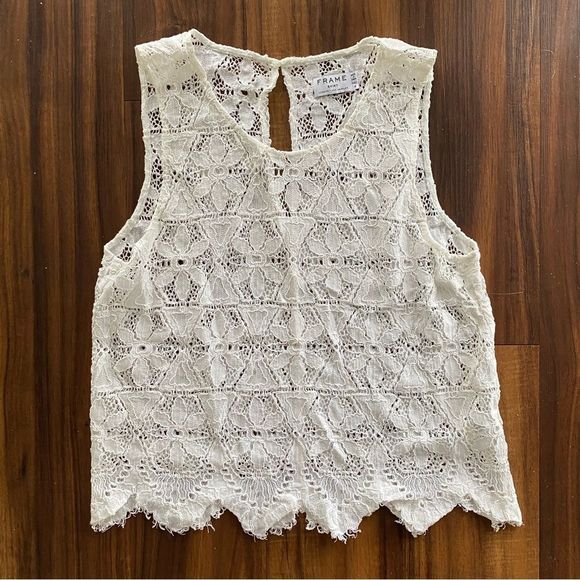 Frame Denim Tops - Frame Denim Le Lace Tank in Blanc